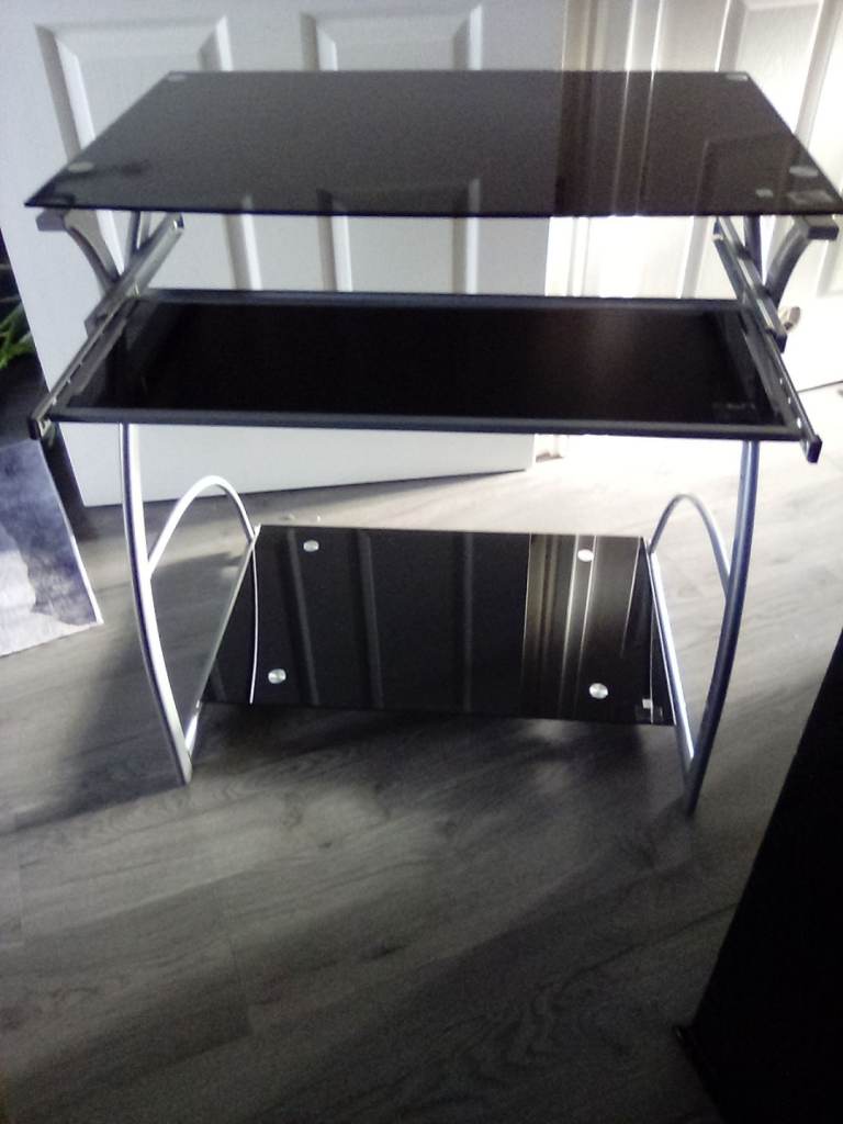 Used compact Black Glass Desk 