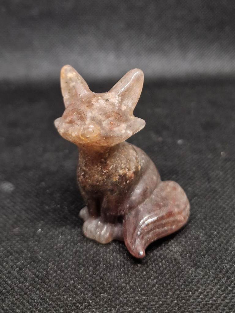 Strawberry Quartz Carved Fox Gemstone Crystal Figurine - 5cm Approx