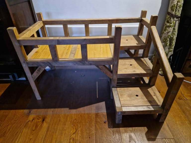 Handcrafted Solid Wood Dog Bed with Steps