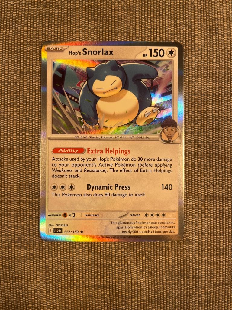 Hop’s Snorlax 117/159 Holo Pokemon Cards