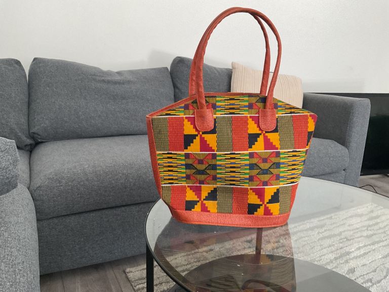 African Kente Print Tote Handbag | Zip Top | Large Shoulder Bag