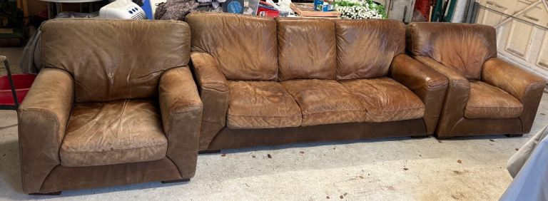 Free genuine leather 3 piece suite
