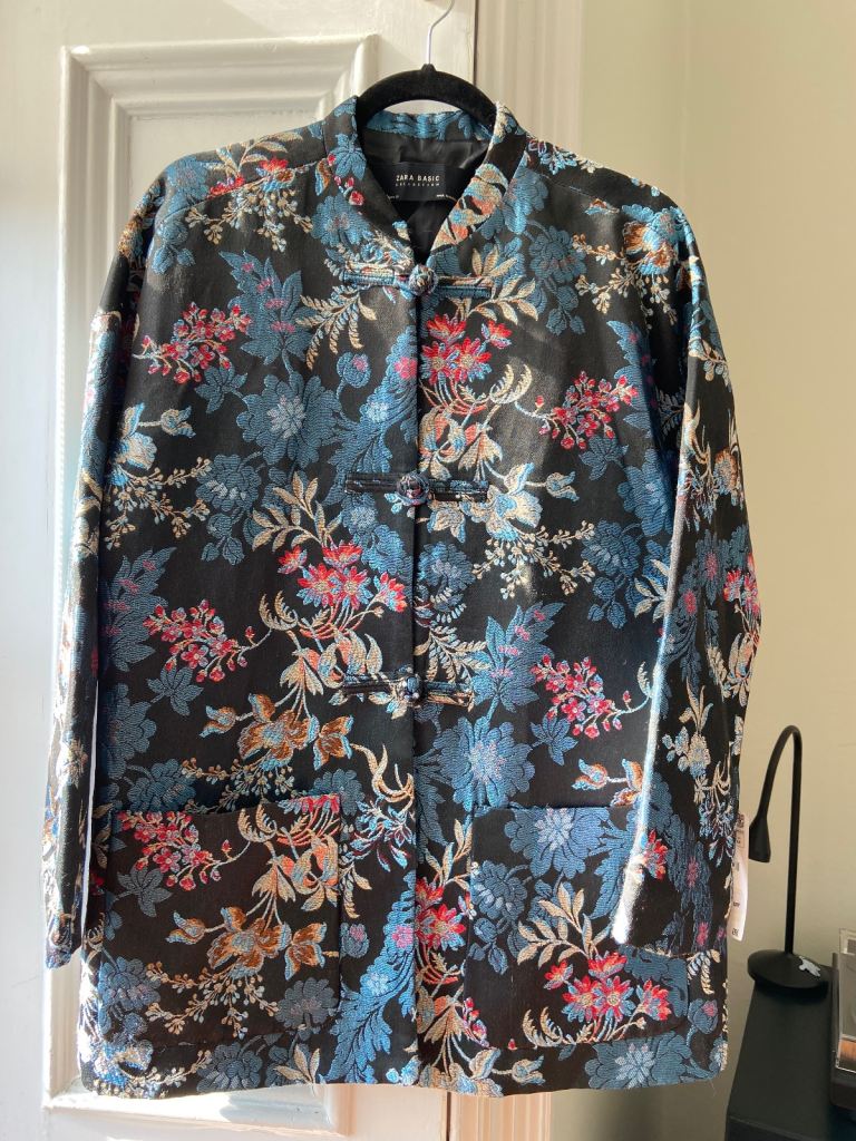 Zara floral jacquard brocade mandarin collar jacket blazer Size M BNWT 