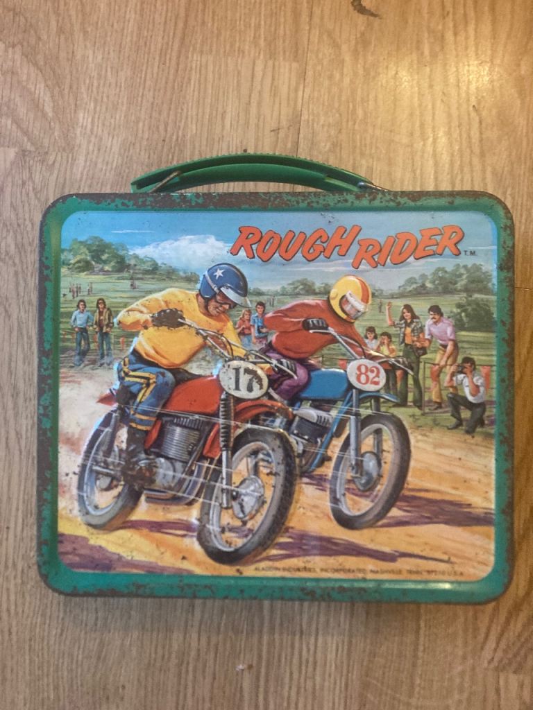 Vintage Rough Rider Motocross Metal Lunch Box with Thermos