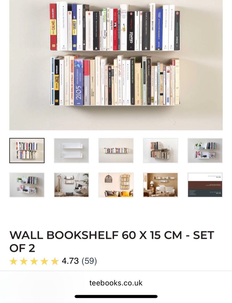 Teebooks white wall shelves set of 2 