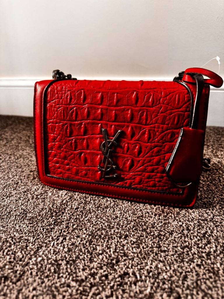 Red Croc Embossed YSL Style Shoulder Bag – As New