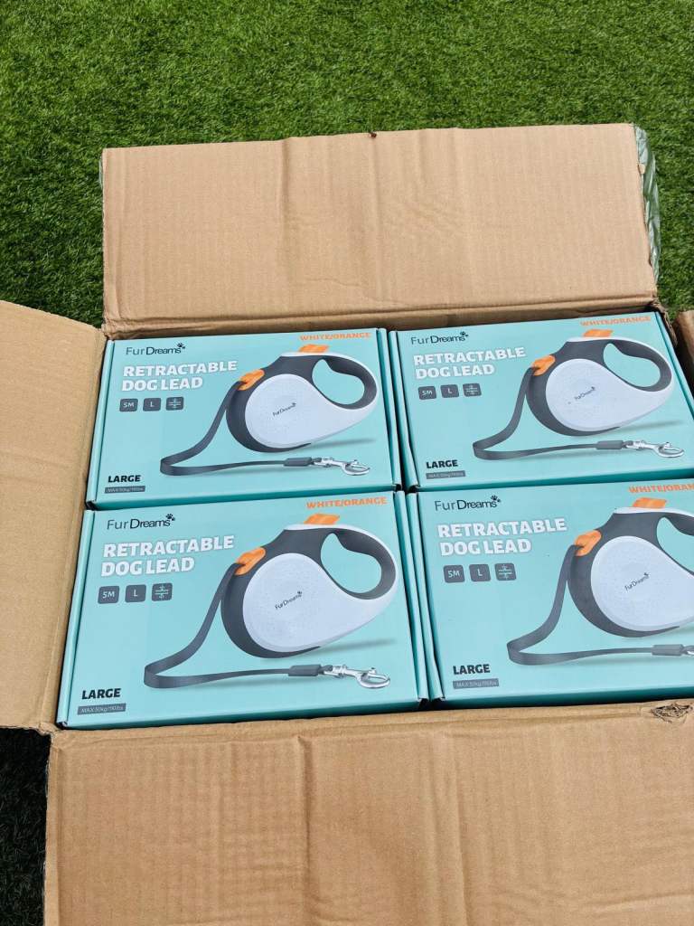 FURDREAMS LARGE RETRACTABLE DOG LEADS 5M WHITE AND ORANGE £5