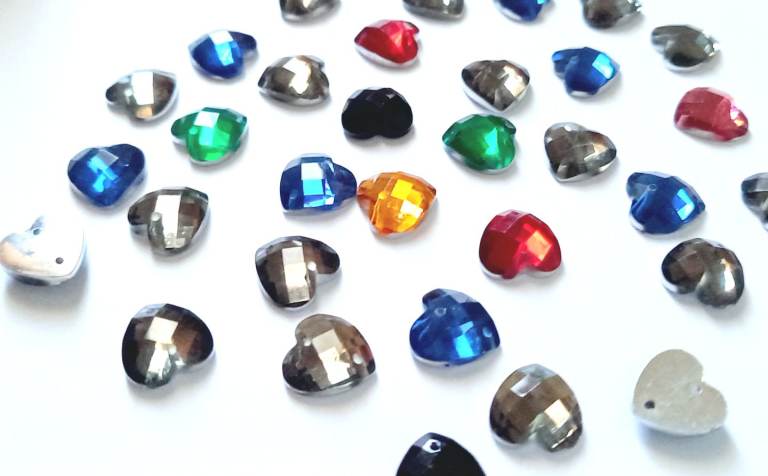 8mm Mixed Faceted Heart Rhinestone Gems (x32)  Silver Flat Back, Art Craft Embellishments Decorate