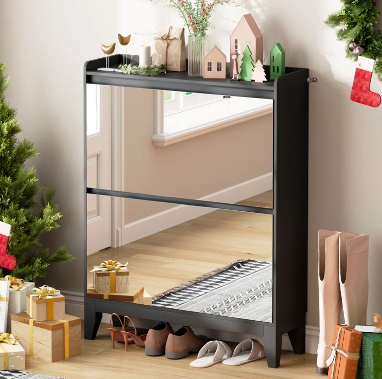 16 Pair Flip Down Shoe Storage with Mirrored - BRAND NEW (BOXED)