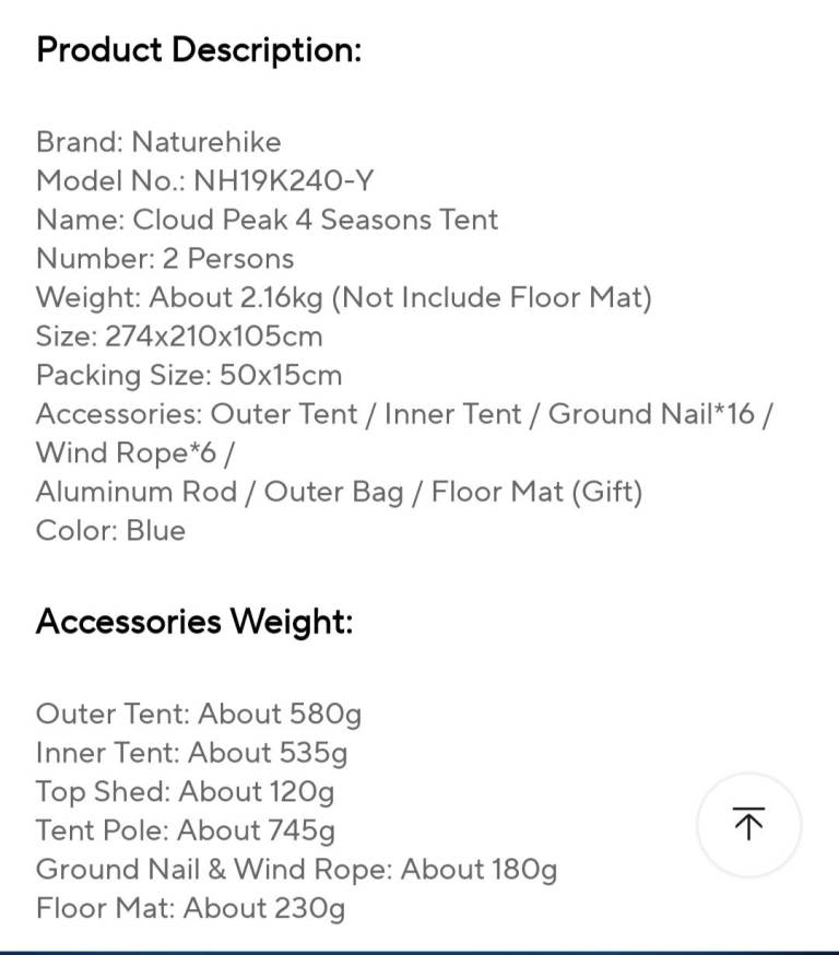 Naturehike cloud peak 2 