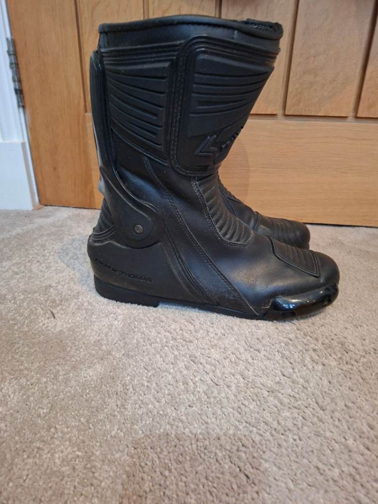 Motor bike leathers, boots and gloves