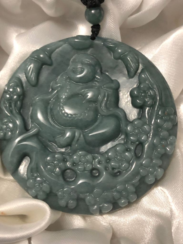 24 inch Natural Jadeite Jade Bhudda pendant solid 