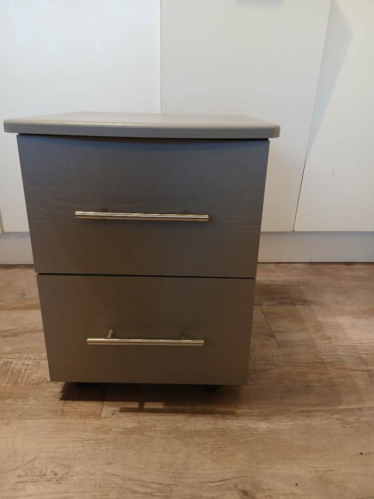 Grey Bedside Table with 2 Drawers – Good Condition