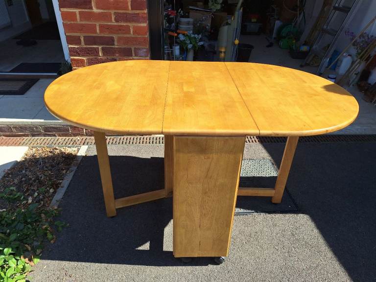 Wooden Drop Leaf Dining Table with Storage – Good Condition