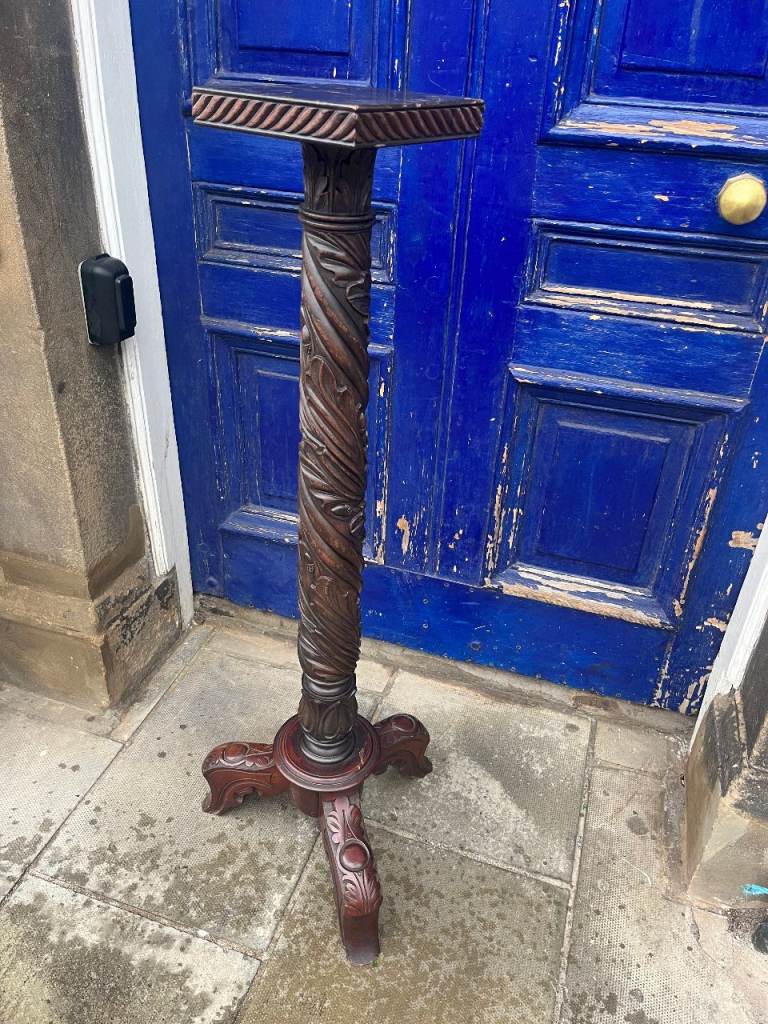 image for Mahogany Torchere Stand , can be used for plants . Lovely carved detail . 