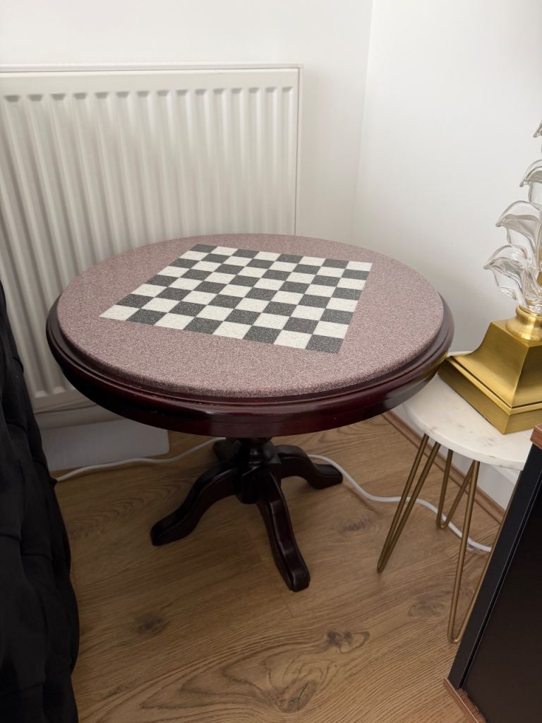 Round Side Table with Marble Chessboard Top