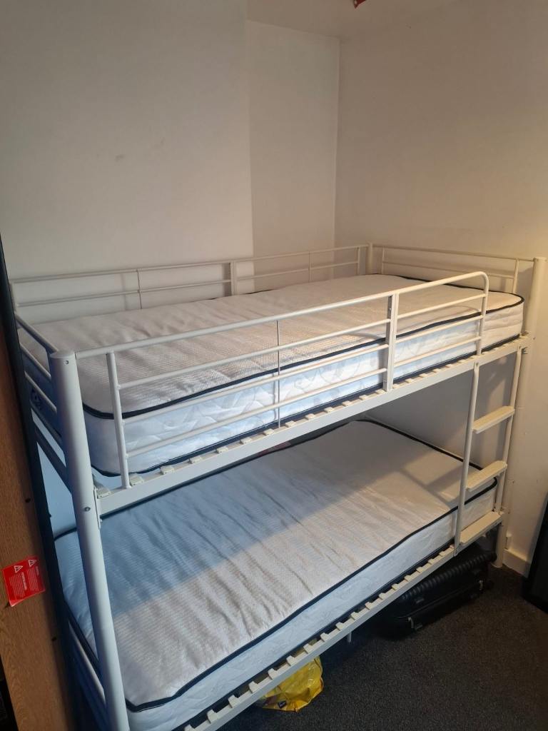 Argos Home Mason Metal Bunk Bed with Mattresses – White, Good Condition