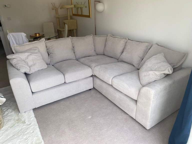 5 Seater scatter back dual arm corner sofa cream colour 