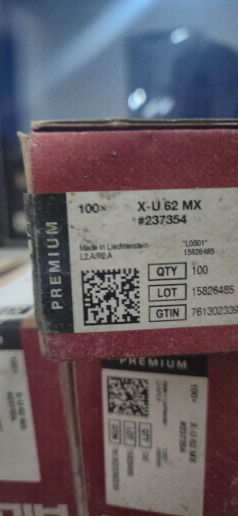 Hilti Nails X-u 62 Mx; 62mm 100pcs 3 Boxes ;part Number -237354