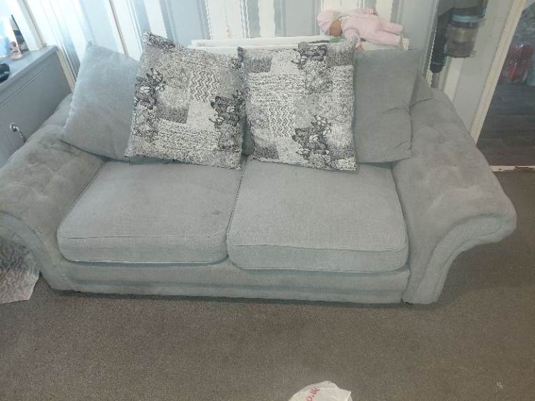 Grey three and Two-Seater Sofa with Cushions – Good Condition