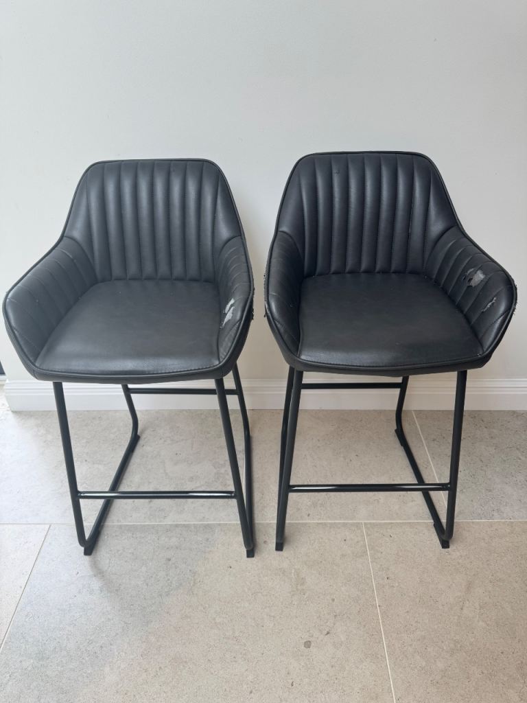 5 Charcoal Grey Faux Leather Bar Stools, £100 total.