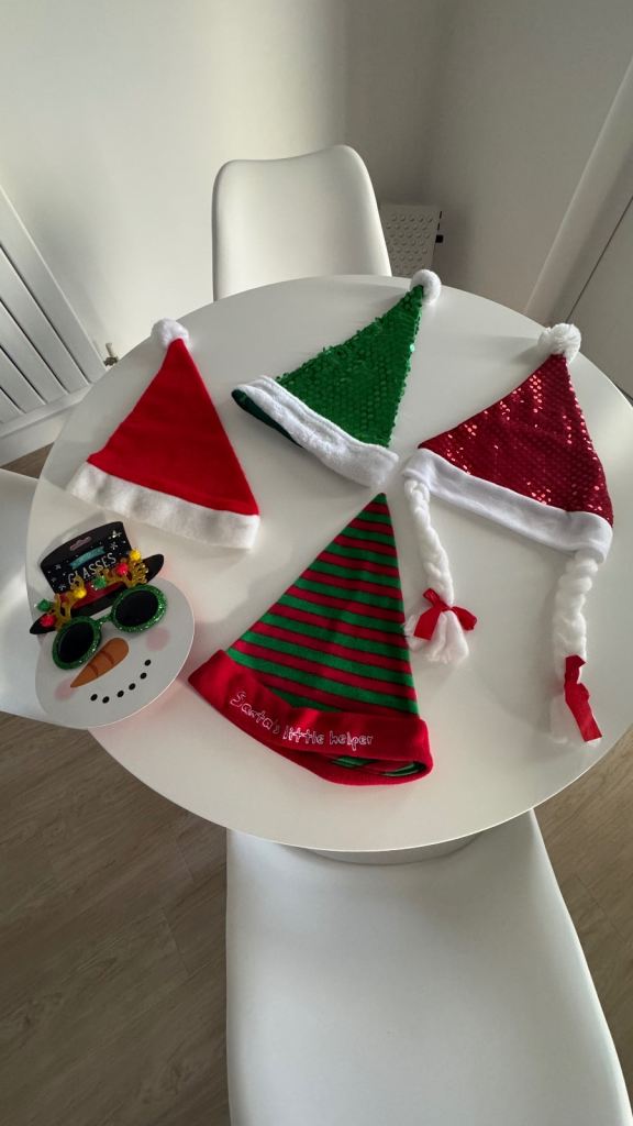 4 assorted Christmas hats/one pair novelty Christmas glasses