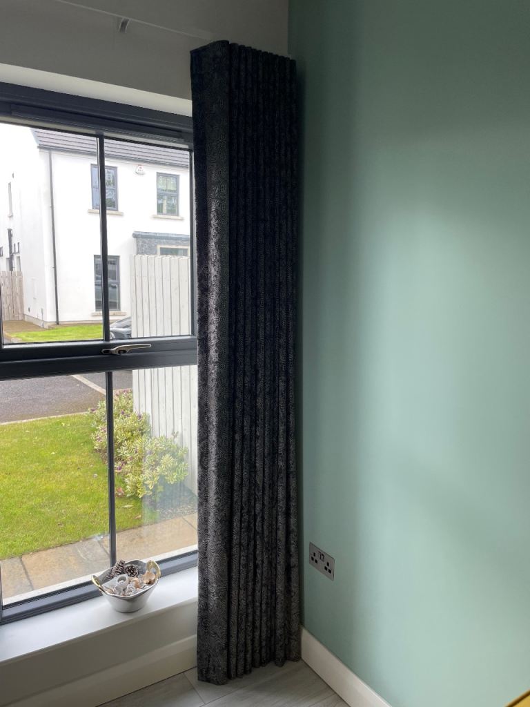 Pair of dark charcoal velvet curtains