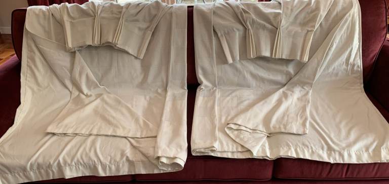 Pair Cream Lined Curtains, pinch pleat, W90cm x L210cm, good condition