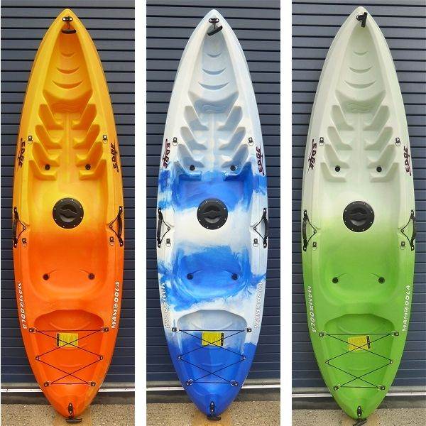 Mamboola Edge sit on top kayak with paddle and back rest.