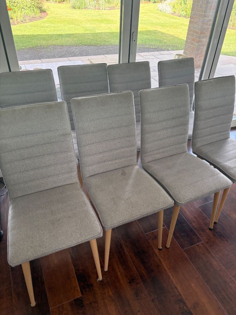 Set of 8 Grey Fabric Dining Chairs