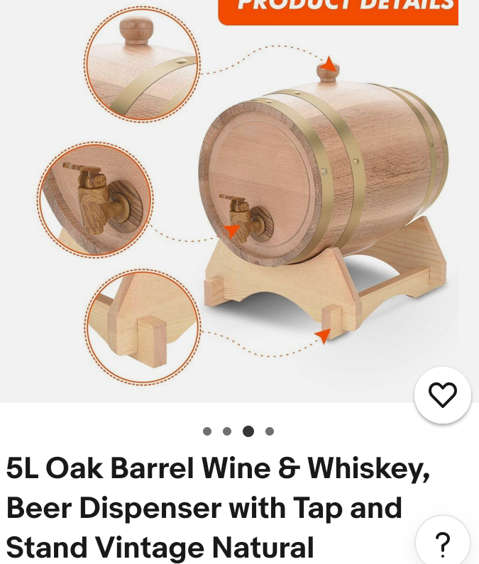 5L Oak Barrel Wine & Whiskey Dispenser with Tap and Stand