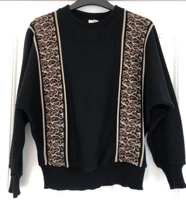 image for Vintage jumper (Dominant) black with big cat pattern panels, Vintage Small