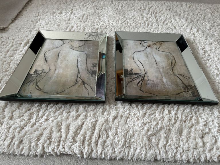Pair of Mirrored Framed Nude Art Prints – Good Condition