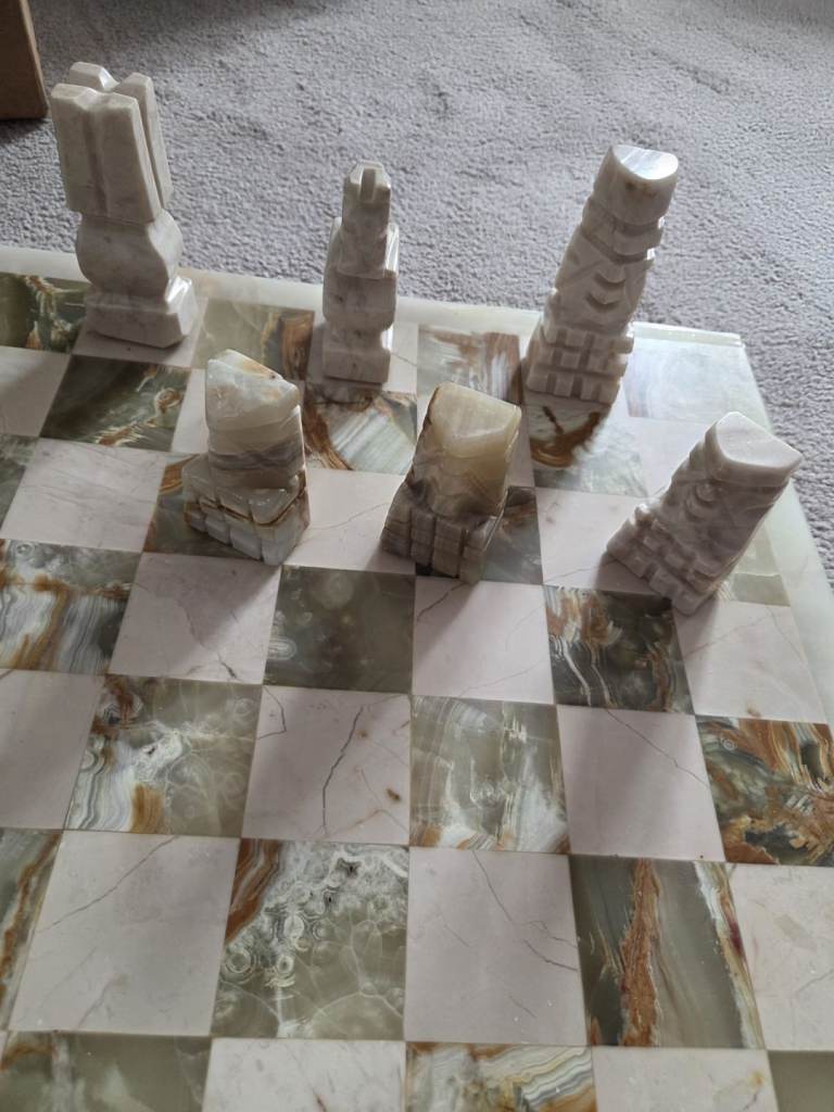 Stone Chess Board with Chess Pieces – Excellent Condition
