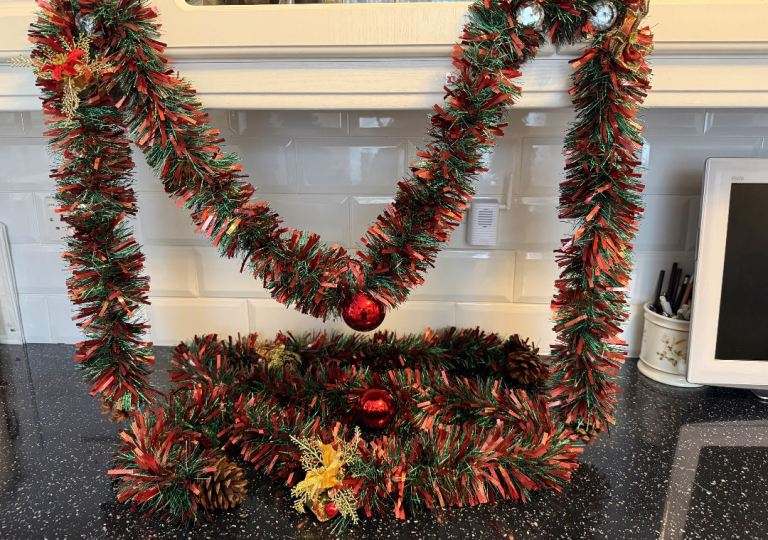 2 x 2 metre long red and green metallic Christmas Garlands.  
