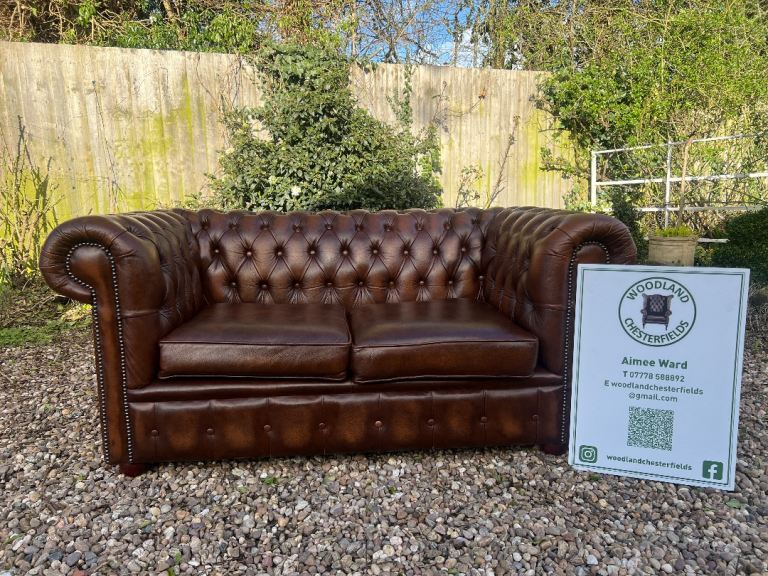 Chesterfield Brown Leather 2 Seater Sofa 