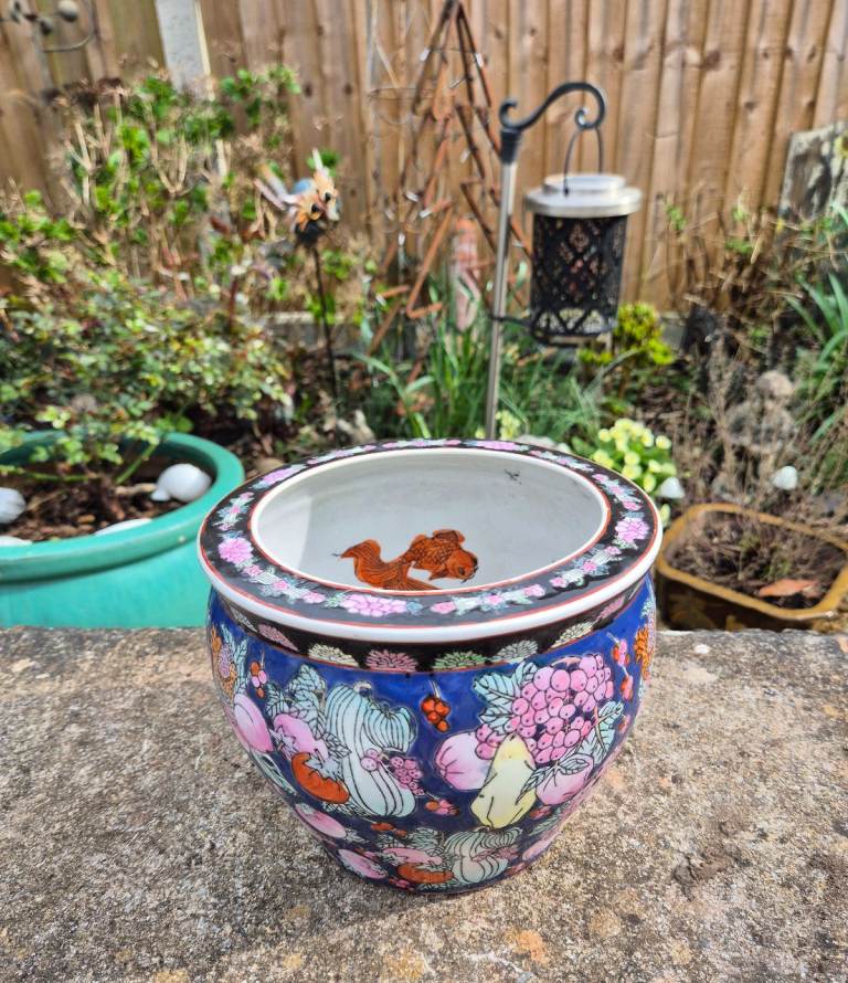 A Vintage Chinese Porcelain Fishbowl Planter