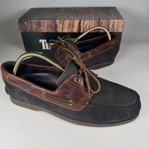 Timberland Boat Shoes Tan Leather Dk Blue Suede UK 10.5
