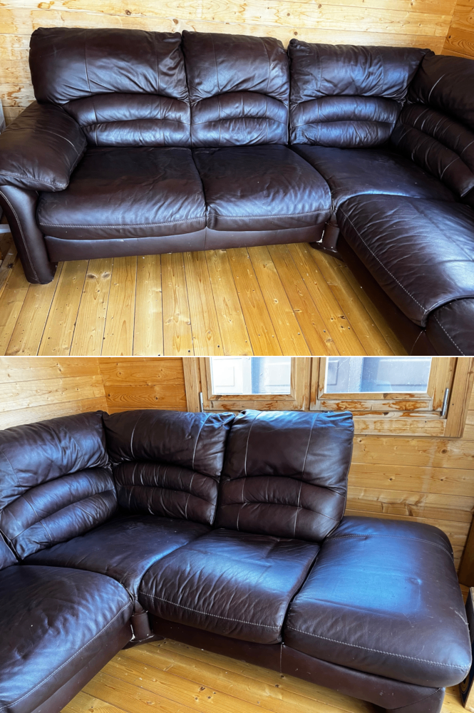Dark brown geniune leather sofa - corner / L shaped