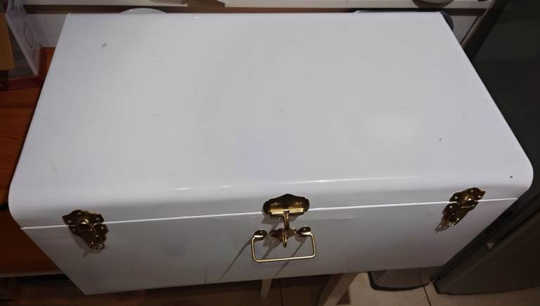 White metal trunk, some marks and scratches
