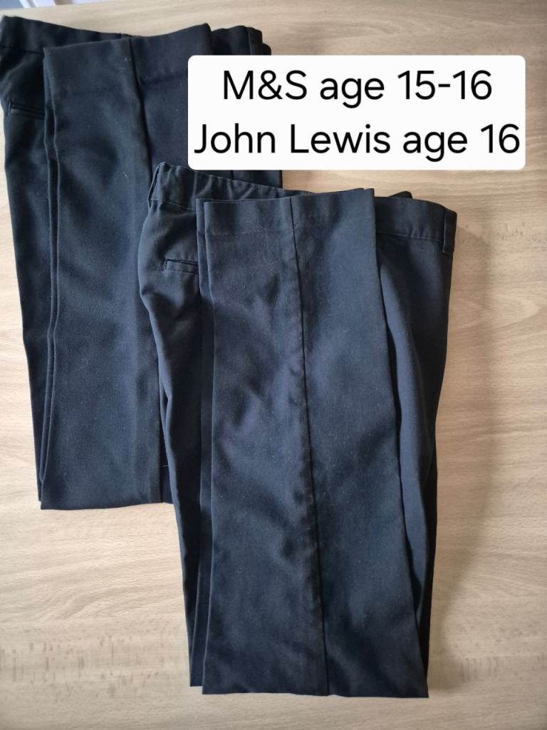 Age 15-16 boys black school uniform trousers M&S John Lewis