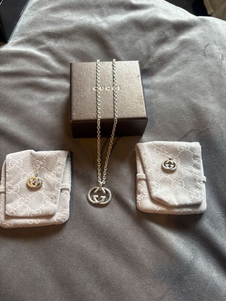 Gucci Silver Necklace and Earrings Set