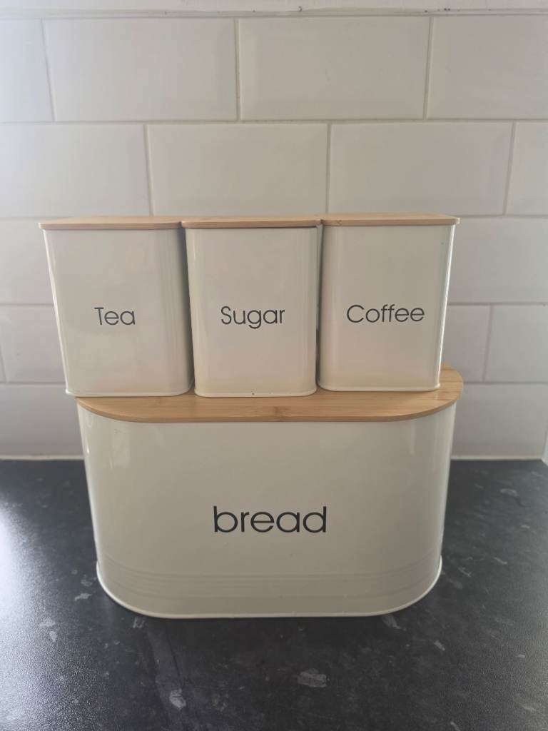 Bread, coffee tea and sugar containers 