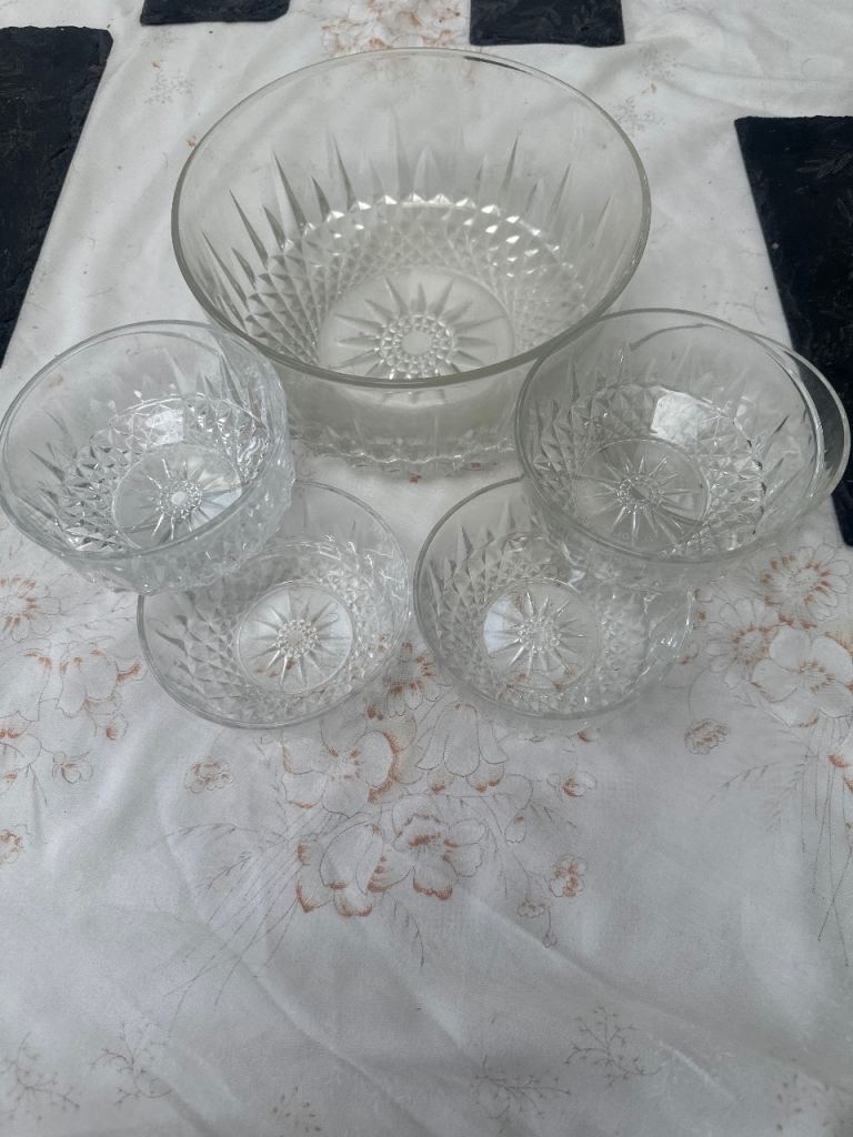 Trifle bowl and matching dishes