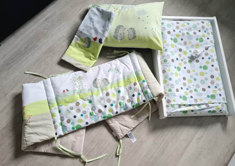 Vertbaudet French collection cot bumper , baby pillow, duvet , changing table mat with  topper 