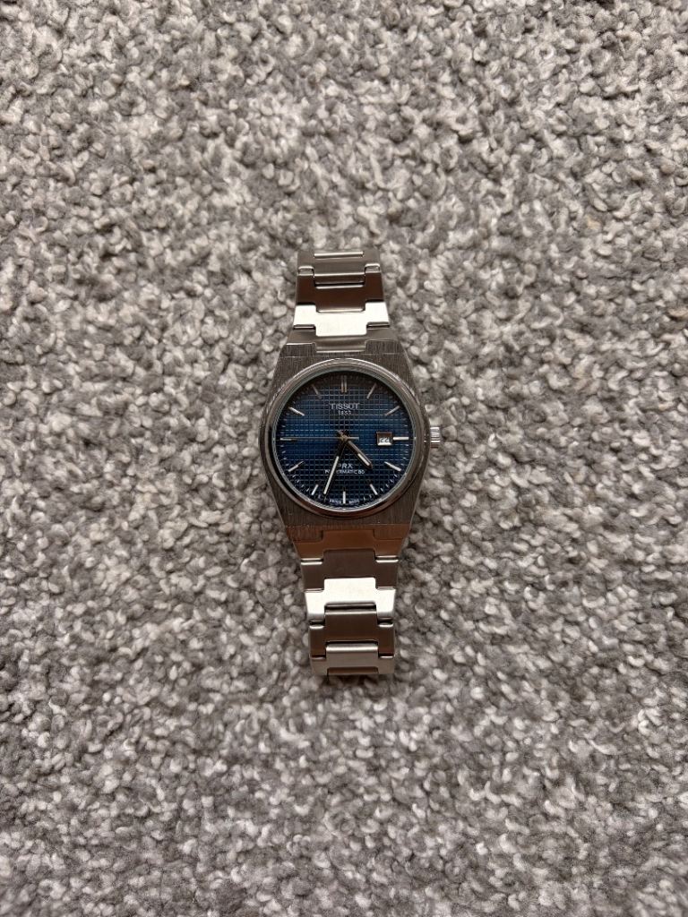 Tissot PRX Watch – Silver with Blue Dial, Good Condition
