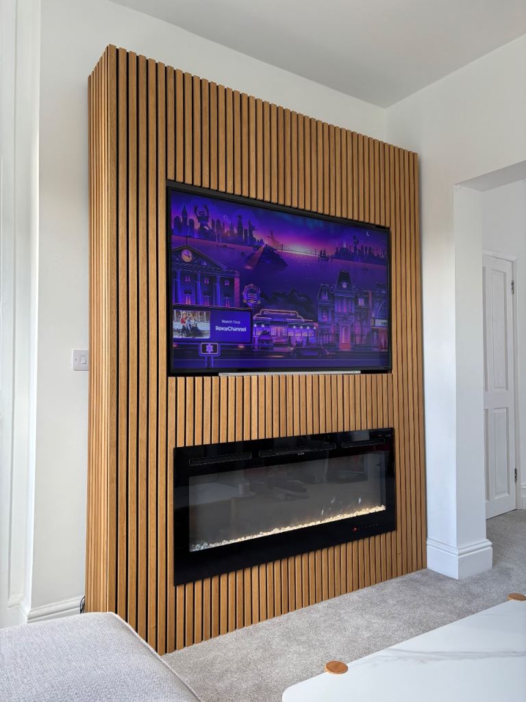 Multimedia Feature Wall with 58” TV & Electric Fireplace