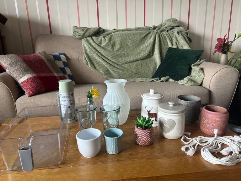 Various Household Items – Fridge Bin, Glasses, Plant Pots, Jars, Vase - Collection Only