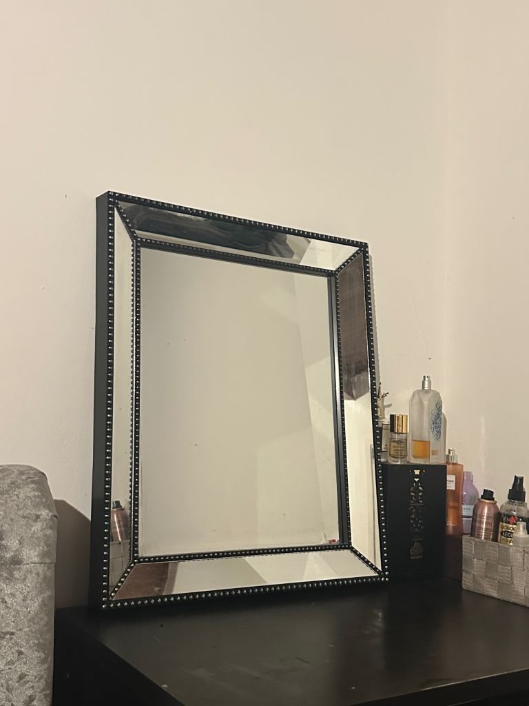 Decorative Black Beaded Mirror – Good Condition