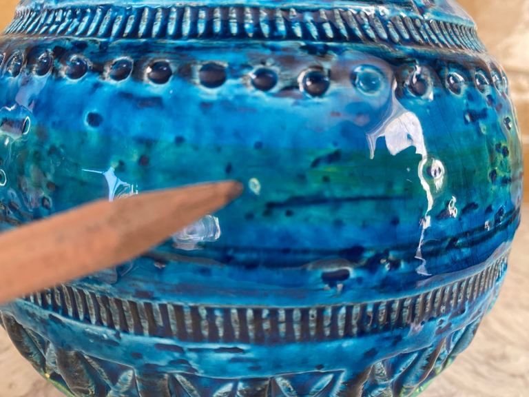 Bitossi Rimini Blue Ball Globe Round Vase Vintage Aldo Londi Italy Mid Century 